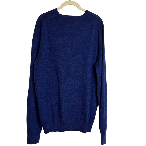 Calvin Klein Mens Sweater Large Dark Blue Extra Fine Merino Wool Pullover V-Neck - Picture 3 of 5